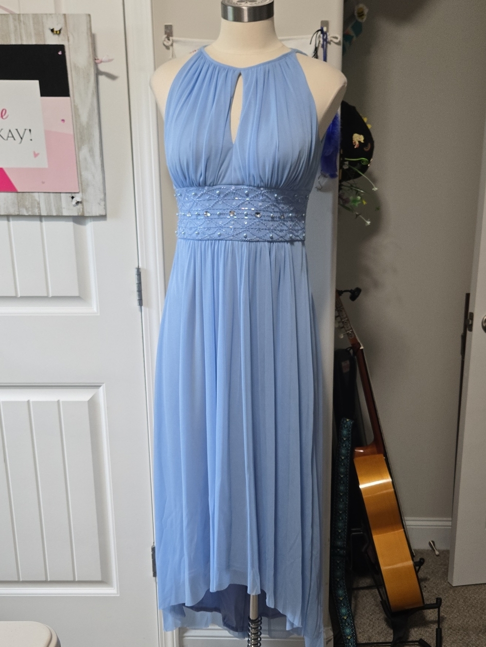 Jessica Howard Light Blue Halter High-Low Evening Dress